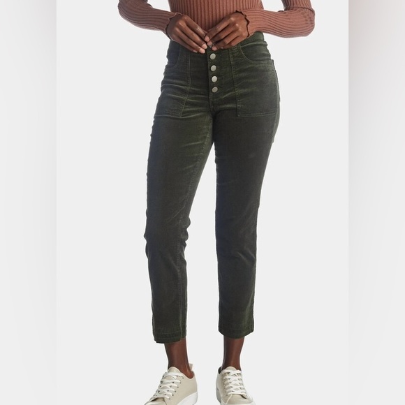 Kut from the Kloth Pants - Kut From The Kloth Paola Exposed Ankle Slim Straight Leg Corduroy Pants in Green